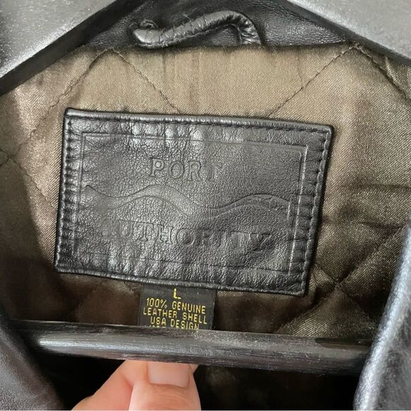 Port Authority Men’s Dark Brown Leather Bomber Jacket Size L with Java Logo - Picture 3 of 12